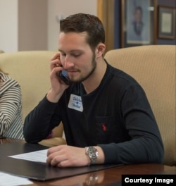 Oliver Lake, 20, volunteering at the Summit County Republican Party Headquarters in Akron, Ohio, February 24, 2018.
