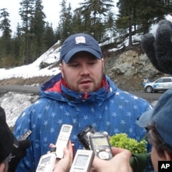 'USA-1' Bobsled driver Steve Holcomb talks to the media