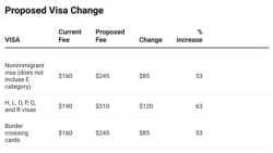 Proposed Prices for Popular US Visas
