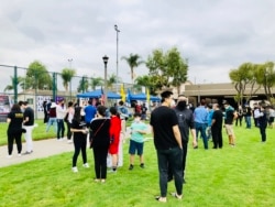 上百人参加声援香港12手足活动。(美国之音2020年10月24日洛杉矶巴恩斯公园)