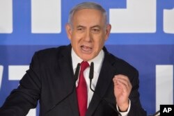 베냐민 네타냐후 이스라엘 총리가 28일 예루살렘의 총리관저에서 성명을 발표하고 있다.