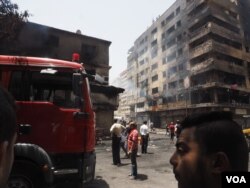 The fire is believed to have started in this hotel structure on late Sunday night and continued burning though Wednesday, May 11, 2016, Cairo. (VOA/Hamada Elrasam)