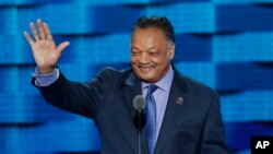 Rev. Jesse Jackson congratulates Bernie Sanders on energizing the campaign