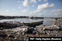 Rubbish piles up at the shoreline in West Point township, Monrovia, Liberia, May 30, 2018.