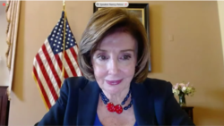 众议院议长佩洛西通过视频连线参加一场有关中国人权与北京冬奥会问题的两党听证会。(2021年5月18日)