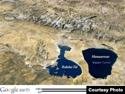 左上角为谷歌地图上的西藏阿里地区门士乡。（图片来自谷歌地图）