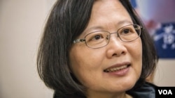 到台中助选的民进党主席蔡英文。（美国之音记者方正拍摄）