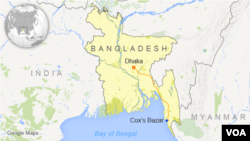 Map showing Dhaka and Cox's Bazar, Bangladesh