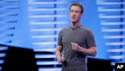 FILE - Facebook CEO Mark Zuckerberg delivers the keynote address at the F8 Facebook Developer Conference in San Francisco, California, April 12, 2016.