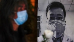 2020年2月7日，一名戴口罩港人参加烛光集会，悼念在武汉不幸感染新冠肺炎殉职的吹哨人李文亮医生。