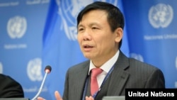 유엔 안보리 1월 의장국인 베트남의 당 딩 쿠이 유엔주재 대사가 2일 뉴욕 유엔본부에서 기자회견을 했다.