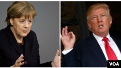 도널드 트럼프(오른쪽) 미국 대통령과 앙겔라 메르켈 독일 총리. 