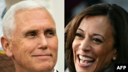 Seneta Kamala Harris (kulia) na Makamu wa Rais Mike Pence.