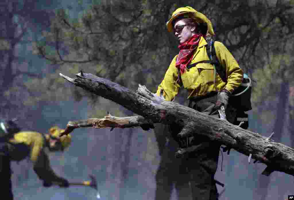 Samantha Marison, an AmeriCorps volunteer firefighter, works in an evacuated area of forest, ranches and residences, in the Black Forest wildfire area, north of Colorado Springs, Colorado, June 13, 2013.