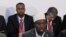 President of Somalia Sheikh Sharif Ahmed, center, during the Somalia Conference at Lancaster House in London, Thursday, Feb. 23, 2012.