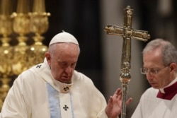 Pope Francis presides over a Mass for the solemnity of St. Mary at the beginning of the new year, in St. Peter's Basilica at the Vatican, Jan. 1, 2020.