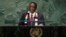 FILE: UMongameli Emmerson Mnangagwa esethula umbikooqakathekileyo oweUnited Nations General Assembly.