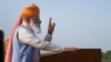 Indian Prime Minister Narendra Modi addresses the gathering during Independence Day celebrations at the historic 17th century Red Fort in New Delhi, India, on Aug. 15, 2021. 