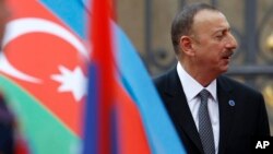 FILE - Azerbaijan President Ilham Aliyev arrives for a meeting on the 5th anniversary of the Eastern Partnership at the Prague Castle in Prague, Czech Republic.