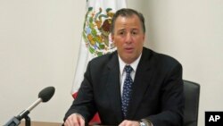Menlu Meksiko, Jose Antonio Meade dalam konferensi pers di Jenewa (22/10).