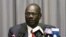 South Sudanese information minister, Michael Makuei Lueth attends a press conference in Addis Ababa, Jan. 5, 2014.