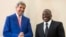 President of the Democratic Republic of Congo (DRC) Joseph Kabila (R) welcomes U.S. Secretary of State John Kerry at the Palais de la Nation in Kinshasa May 4, 2014. 