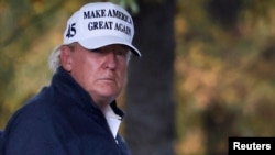 美国媒体11月7日宣称前副总统拜登赢得总统大选后，美国总统特朗普从高尔夫球场回到白宫。