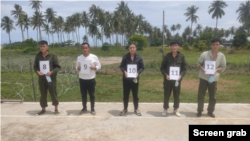 遭马来西亚警方逮捕的五名中国工人 （照片来源：马来西亚警方通告截图）