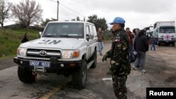 5일 시리아 골란 고원의 이스라엘 접경 지역에서 순찰 중인 필리핀 출신 유엔 평화유지군.