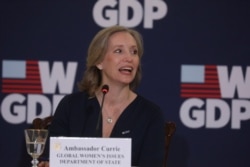 FILE - U.S. Ambassador-at-Large for Global Women's Issues Kelley Currie attends an event celebrating the anniversary of the Women’s Global Development and Prosperity (W-GDP) initiative at the State Department in Washington, Feb. 12, 2020.