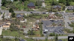 This is an aerial view of damage to downtown Cullman, Alabama, after dozens of tornadoes ripped through the South, flattening homes and businesses and killing more than 200 people in six states in the deadliest outbreak in nearly 40 years, April 28, 2011