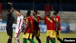 L'équipe tunisienne contre l'équipe guinéenne le 9 octobre 2016 à Monastir, en Tunisie.