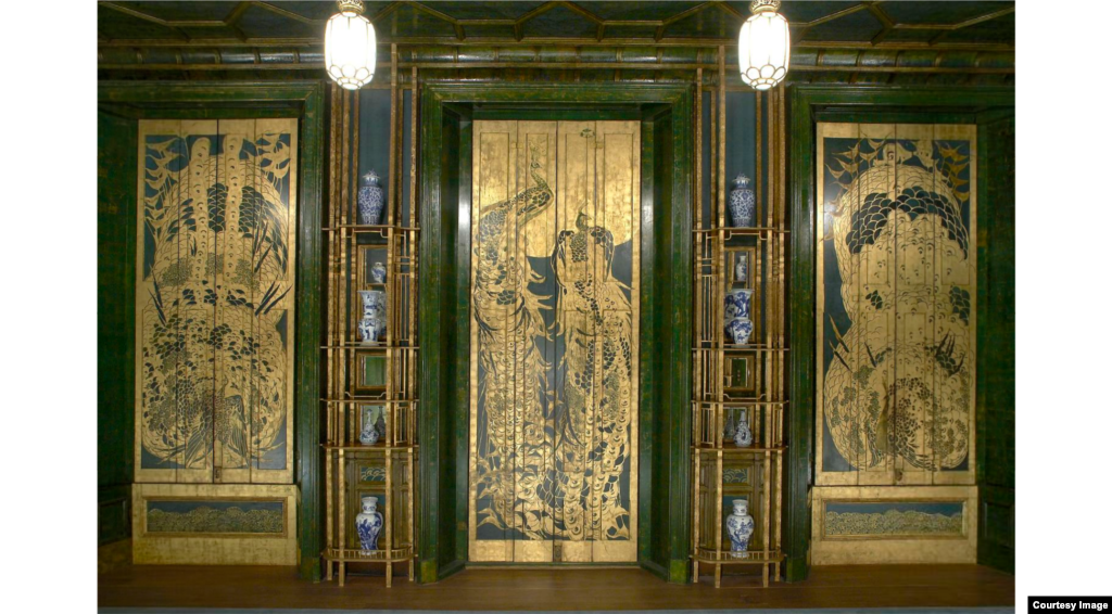 Harmony in Blue and Gold: The Peacock Room, U.S. artist James McNeill Whistler, 1834-1903, oil paint and gold leaf on canvas, leather and wood.