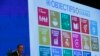 United Nations Secretary-General Ban Ki-Moon addresses the Annual Conference of Swiss Developement Cooperation in Zurich, Switzerland January 22, 2016. On the screen behind are displayed the 17 goals of UN's 2030 Agenda for Sustainable Development. …