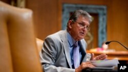 Senator Joe Manchin, a Democrat representing West Virginia, speaks during a Senate Appropriations Subcommittee on Commerce, Justice, Science, and Related Agencies hearing, on Capitol Hill in Washington, June 9, 2021.
