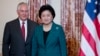 Secretary of State Rex Tillerson welcomes Chinese Vice Premier Liu Yandong during a working breakfast at the State Department, Sept. 28, 2017, in Washington.