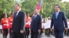 Left to right: Senate President Say Chhum, President of National Assembly Heng Samrin, and Prime Minister Hun Sen commemorate Cambodia's National Independence Day, in Phnom Penh, Cambodia, November 9, 2019. (Hul Reaksmey/VOA Khmer) 