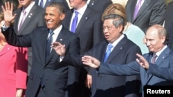 Presiden Susilo Bambang Yudhoyono bersama Presiden AS Barack Obama dan Presiden Rusia Vladimir Putin dalam KTT G20 di St.Petersburg awal September. (Reuters/Sergey Guneev/RIA Novosti)