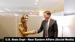 مورا نامدار مقام ارشد دفتر امور خاور نزدیک وزارت امور خارجه آمریکا و استیفن هیکی رئیس بخش خاورمیانه و شمال آفریقای بریتانیا