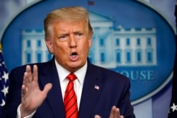 President Donald Trump speaks at a news conference in the James Brady Press Briefing Room at the White House, Aug. 31, 2020, in Washington.