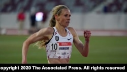 Courtney Frerichs competes in the women's 3000-meter steeplechase during the USATF Golden Games athletics meet at Mount San Antonio College, May 9, 2021, in Walnut, Calif. 