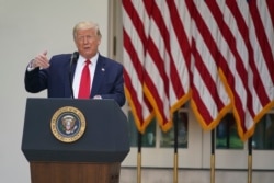 President Donald Trump speaks at an event in the Rose Garden White House, May 26, 2020, in Washington.