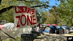 FILE - Dozens of tents were in place as part of a pro-Palestinian protest at the University of Michigan in Ann Arbor, Mich., on Thursday, May 2, 2024. (AP Photo/Ed White)
