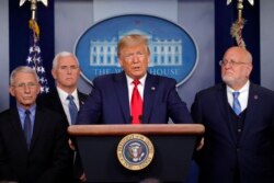 President Donald Trump speaks about the coronavirus in the press briefing room at the White House, Feb. 29, 2020, in Washington.