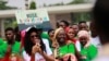 FILE - Nigerian youths gather to protest climate change and poor environmental practices, in Abuja, Nigeria, Sept. 20, 2019.