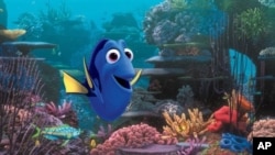 This film image released by Disney Pixar shows the character Dory, voiced by Ellen DeGeneres. The character, first introduced in "Finding Nemo," returns for the sequel, "Finding Dory," set for release on June 17, 2016. (AP Photo/Disney Pixar)