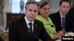 2024年3月8日，美国国务卿布林肯在美国华盛顿国务院会见土耳其外交部长哈坎·菲丹时向新闻媒体发表讲话。（路透社照片）
