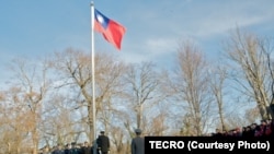 台湾驻美代表处1月1日在华盛顿双橡园举行元旦升旗仪式。（照片由驻美国台北经济文化代表处提供）