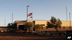 This screengrab from a video, taken June 20, 2019, shows the entrance of a Border Patrol station in Clint, Texas. A legal team, that interviewed about 60 children at the station near El Paso, says young migrants being held there are being mistreated.