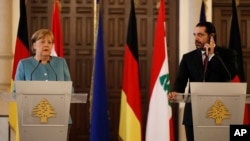 La canciller alemana se reunió con el primer ministro del Líbano, Saad Hariri.